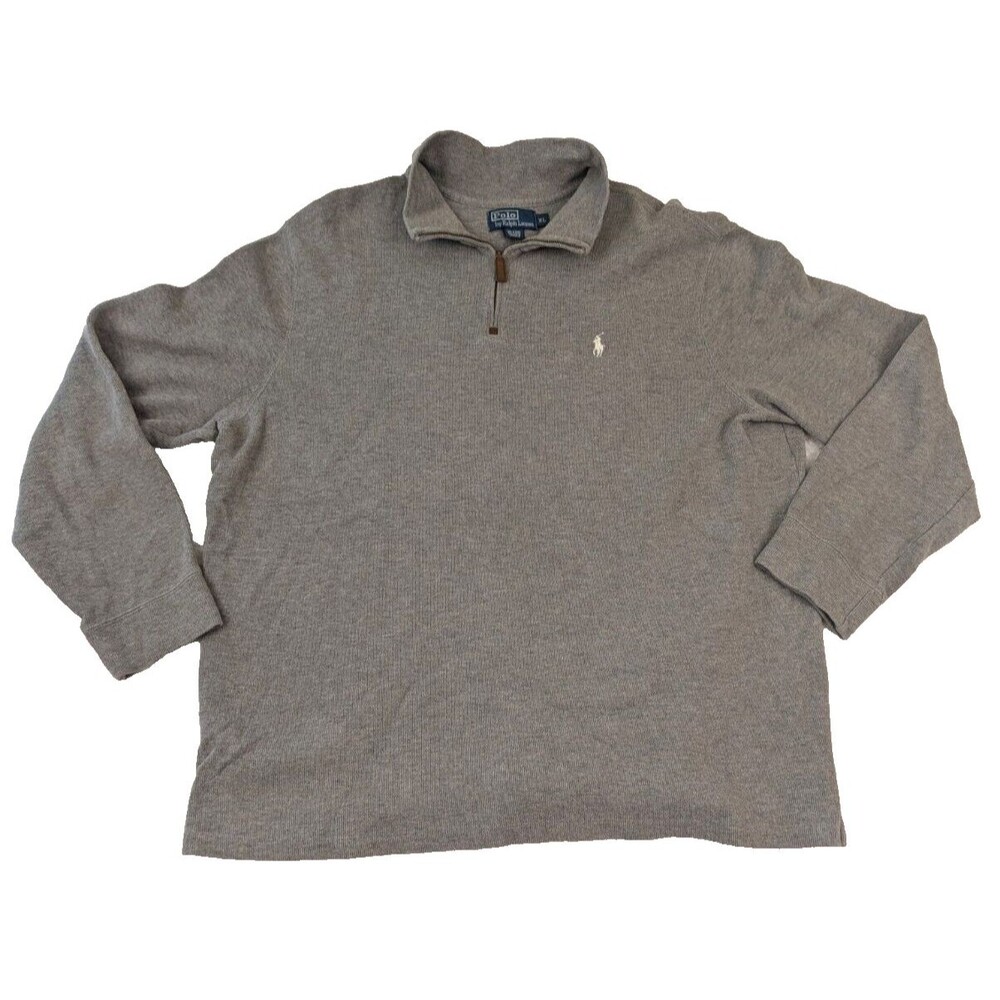 Polo Ralph Lauren Men's Quarter Zip Pullover Jumper Sweater XL Gray White Pony
